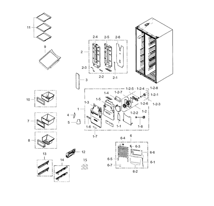Fridge Diagram and Parts List for RH25H5611SR AA-0000 Samsung Refrigerator