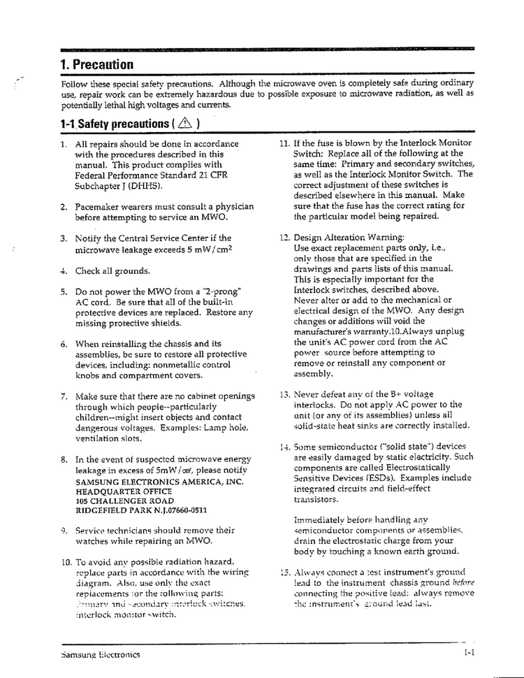 Precautions Page 2 Diagram and Parts List for MW6470W XAA Samsung Microwave