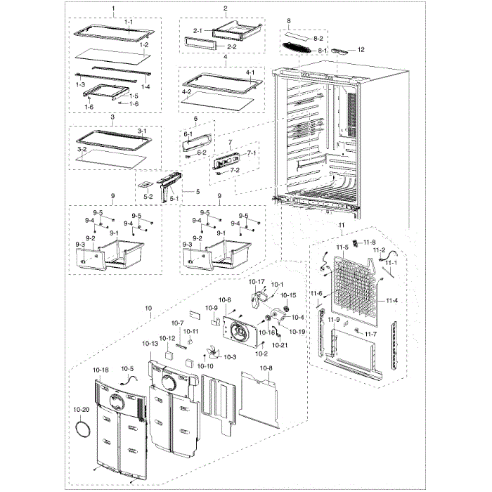 Refrig Assembly Diagram and Parts List for RF217ACWP XAA-00 Samsung Refrigerator
