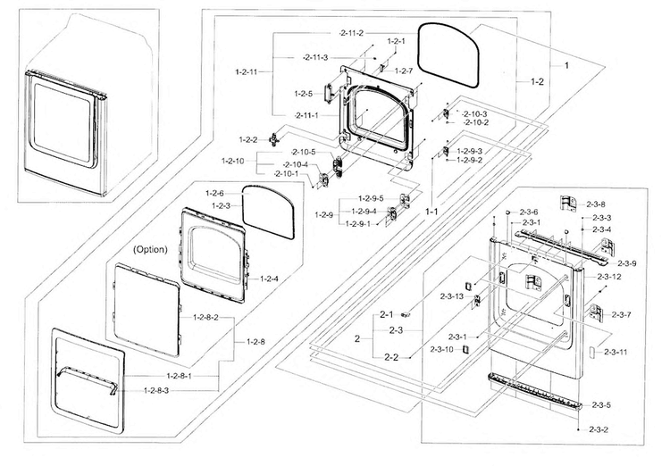 Frame Front & Door Diagram and Parts List for DV456ETHDSU AA-0000 Samsung Dryer