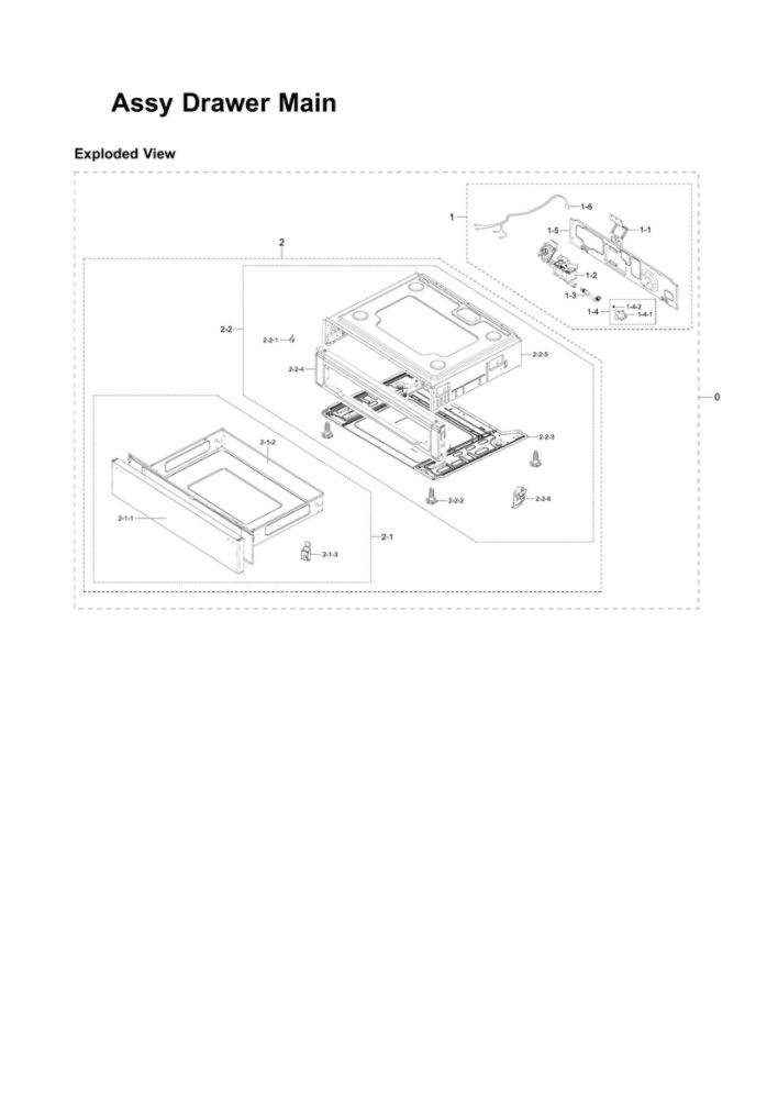 Main Drawer Assembly Diagram and Parts List for NX58M6630SG AA-00 Samsung Range