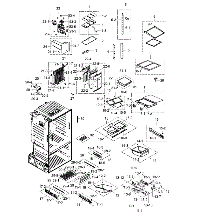 Fridge Assembly Diagram and Parts List for RF28HFEDBSR AA-00 Samsung Refrigerator