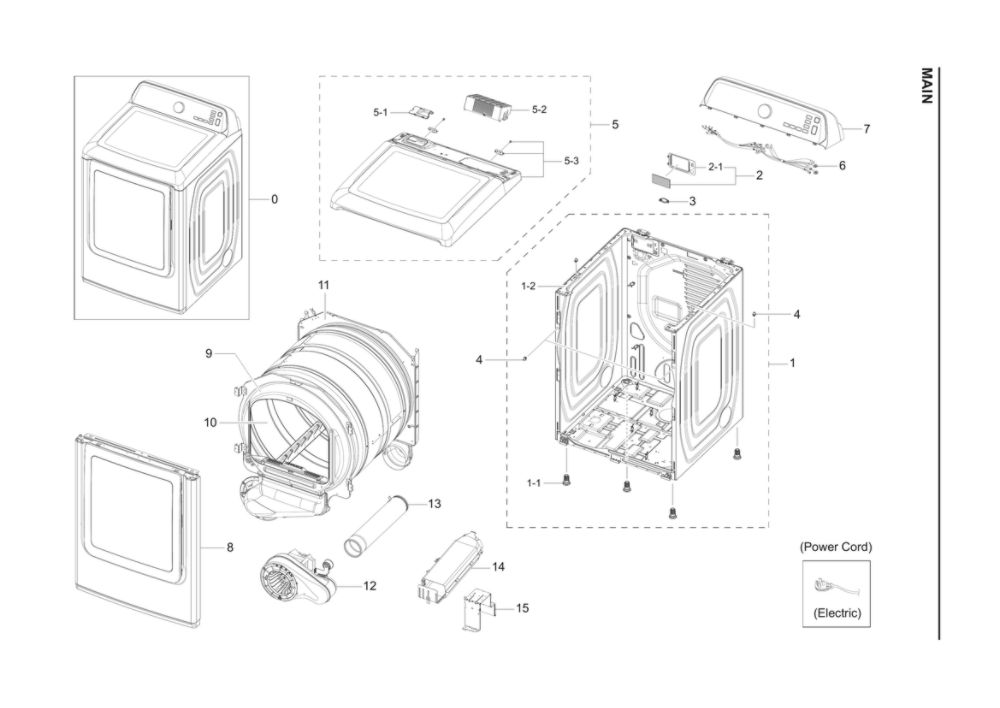Main Assembly Diagram and Parts List for DVE45T3400P A3-00 Samsung Dryer