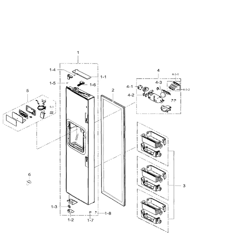 Freezer Door Diagram and Parts List for RS265TDBP XAA-0000 Samsung Refrigerator