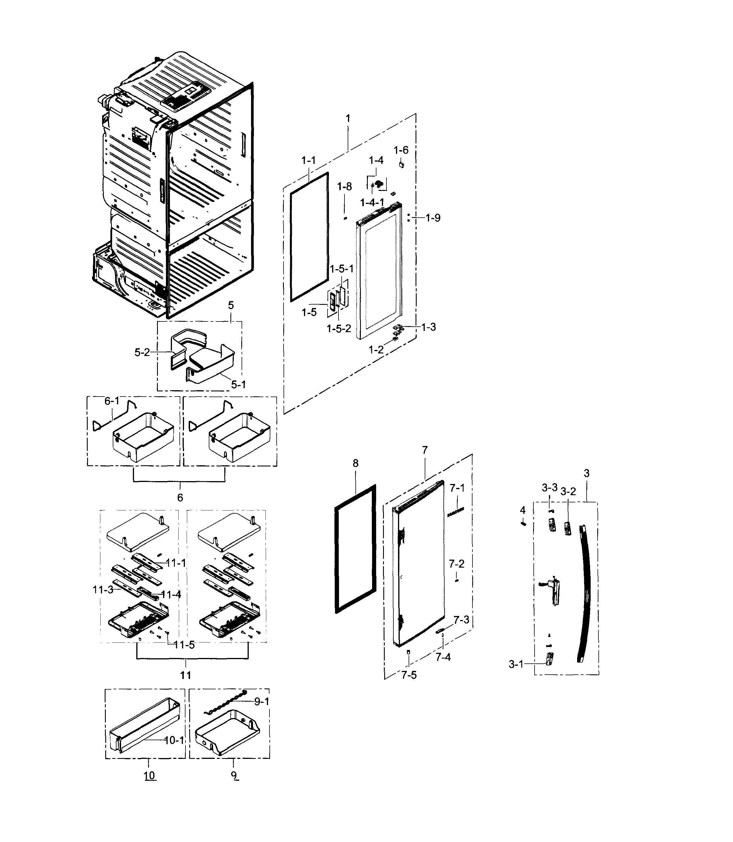 Refrigerator Door R Diagram and Parts List for RF28HDEDTSR AA-0001 Samsung Refrigerator
