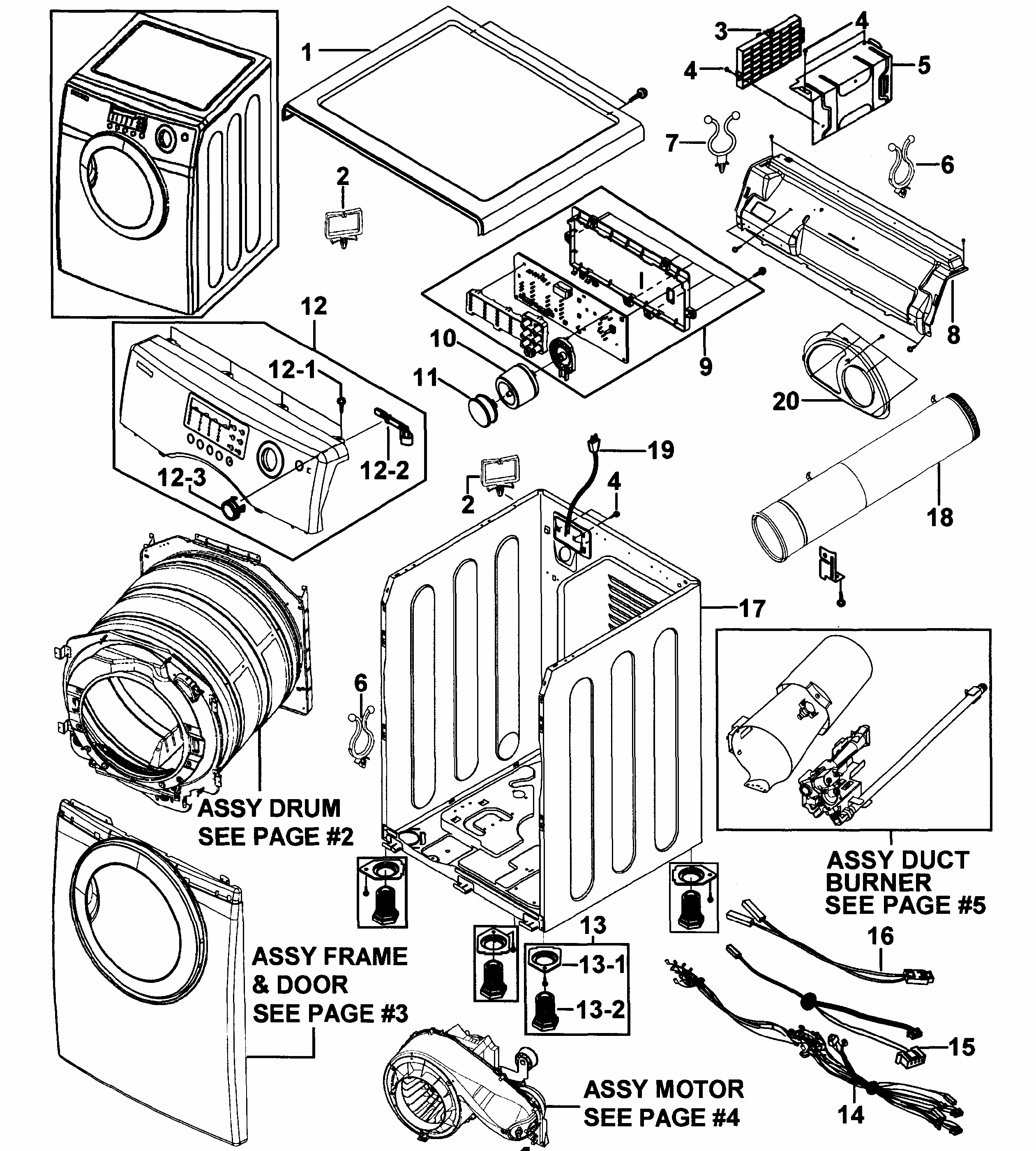 Main Assy Diagram and Parts List for DV316LGW XAA-0000 Samsung Dryer