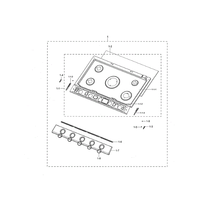 Cooktop Frame Diagram and Parts List for NA30N7755TS AA-00 Samsung Cooktop