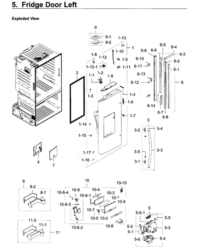Fridge Door L Diagram and Parts List for RF28HDEDPWW AA-07 Samsung Refrigerator