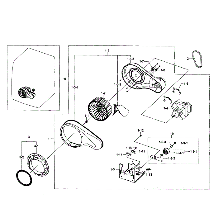 Motor Assembly Diagram and Parts List for DV400EWHDWR AA-01 Samsung Dryer