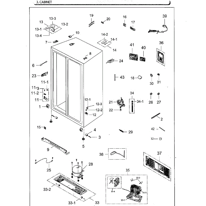 Cabinet Diagram and Parts List for RS25H5111WW AA-02 Samsung Refrigerator