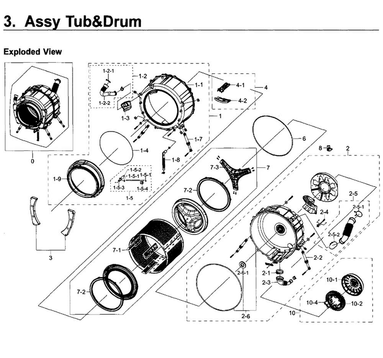 Tub & Drum Diagram and Parts List for WF219ANB XAA-0001 Samsung Washer