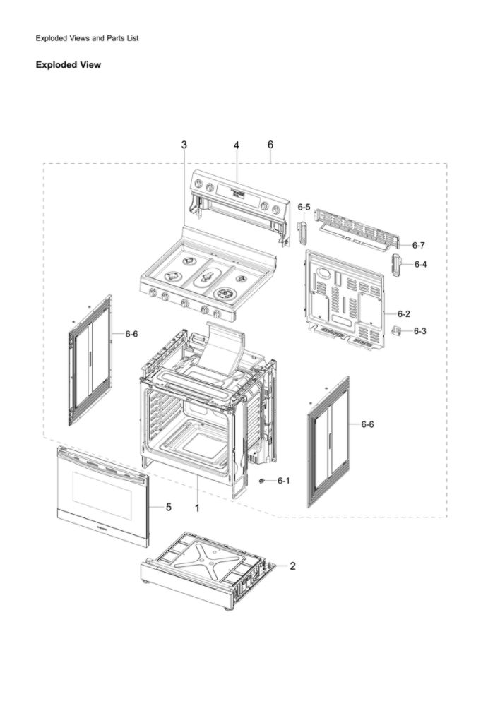 Mechanical Parts Assembly Diagram and Parts List for NX60A6511SS AA-00 Samsung Range