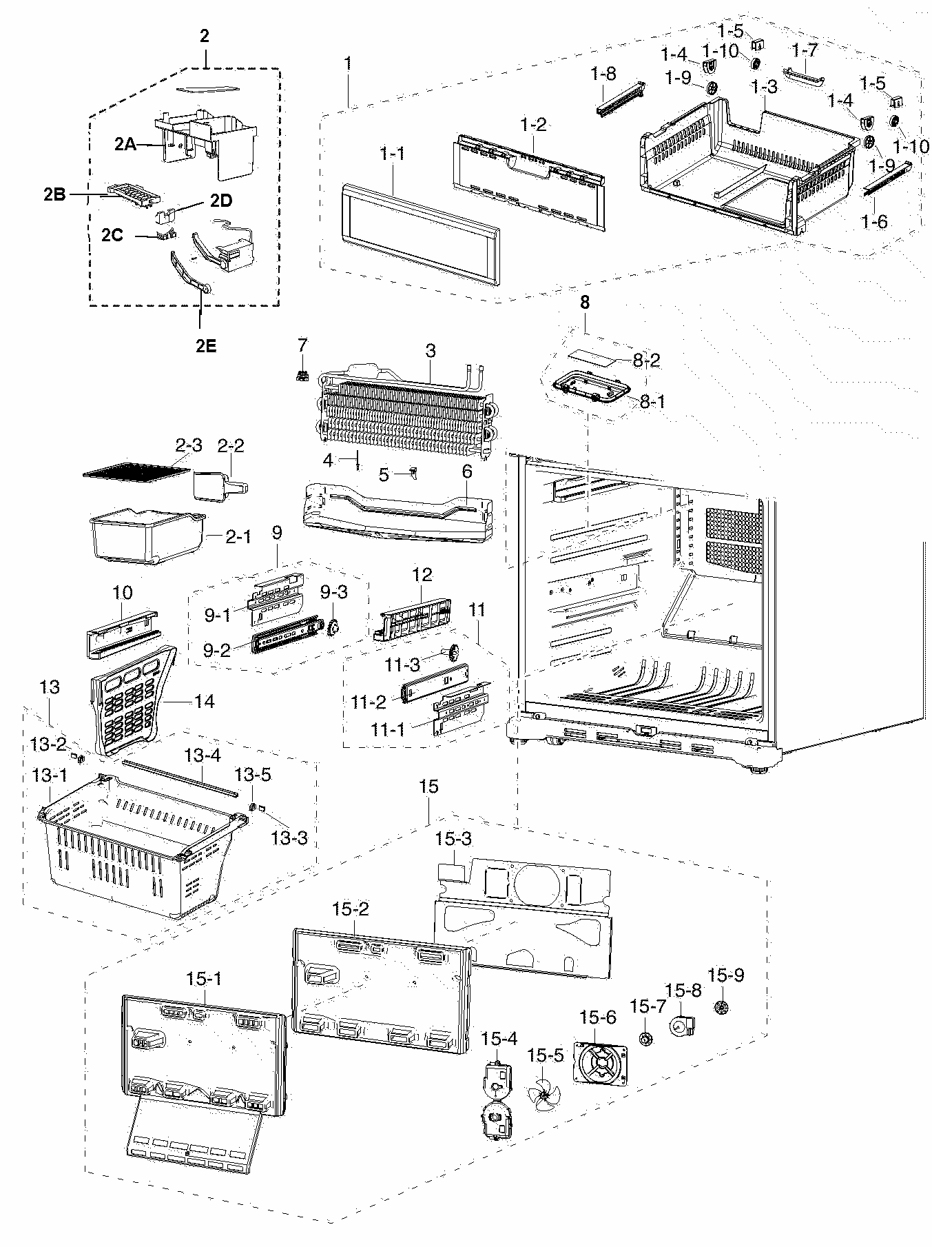 Freezer Assy Diagram and Parts List for RF217ACBP XAA-0000 Samsung Refrigerator