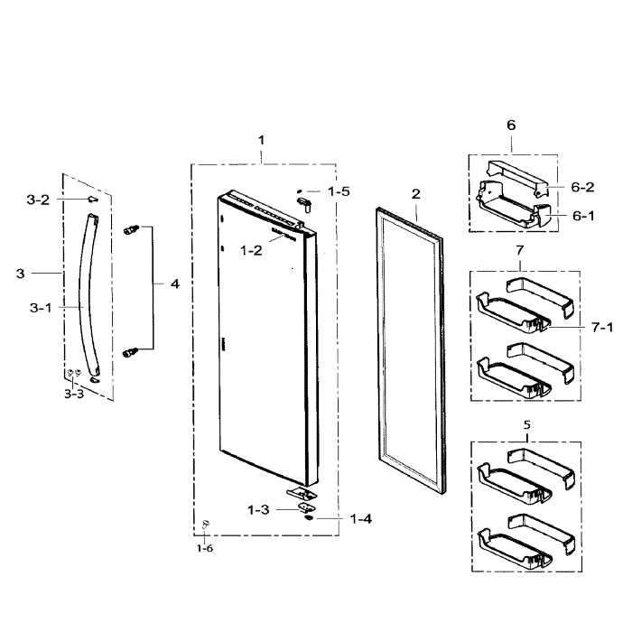 Right Door Diagram and Parts List for RS265TDRS XAA-02 Samsung Refrigerator