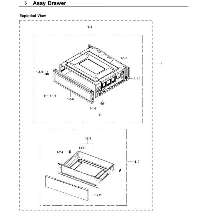 Drawer Diagram and Parts List for NE59J3420SW AA-07 Samsung Range