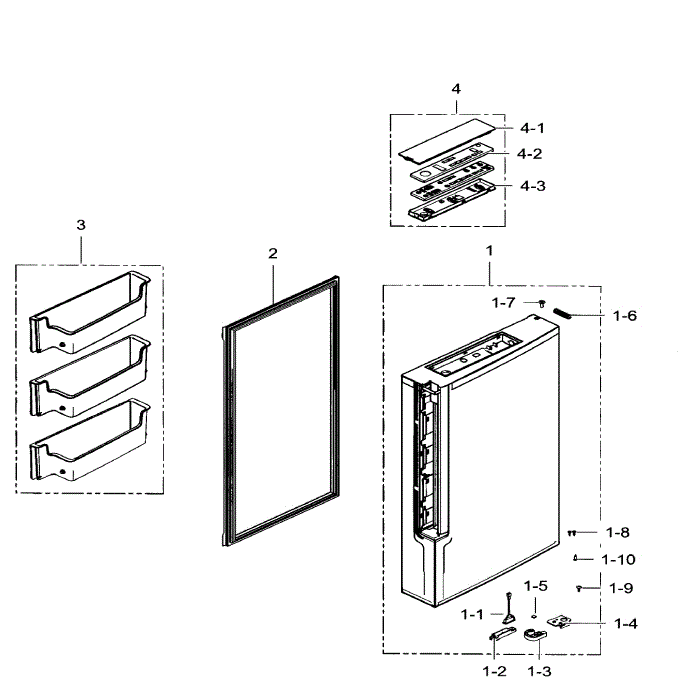 Freezer Door Right Diagram and Parts List for RF34H9960S4 AA-03 Samsung Refrigerator