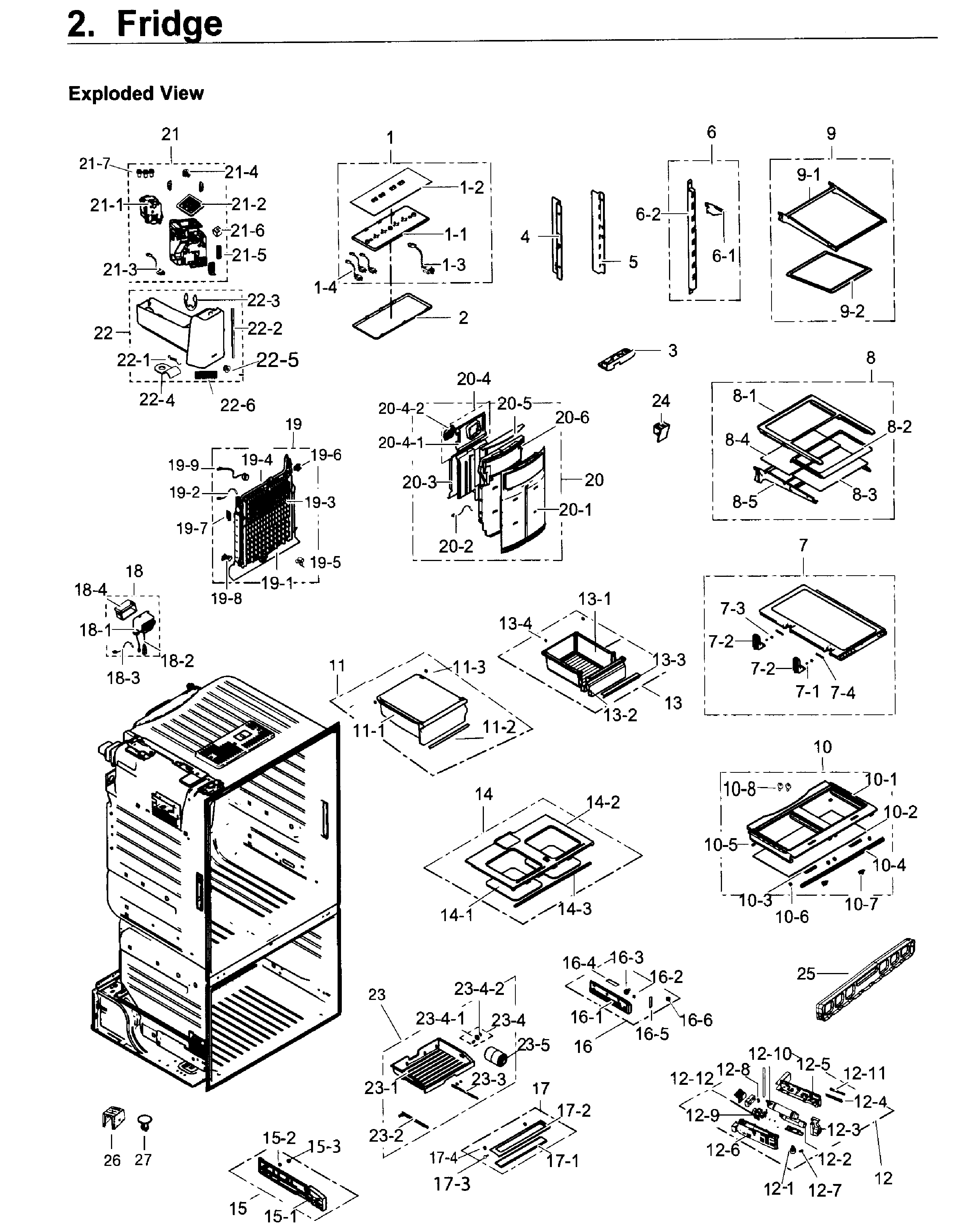 Fridge Diagram and Parts List for RF263TEAEWW AA-0002 Samsung Refrigerator