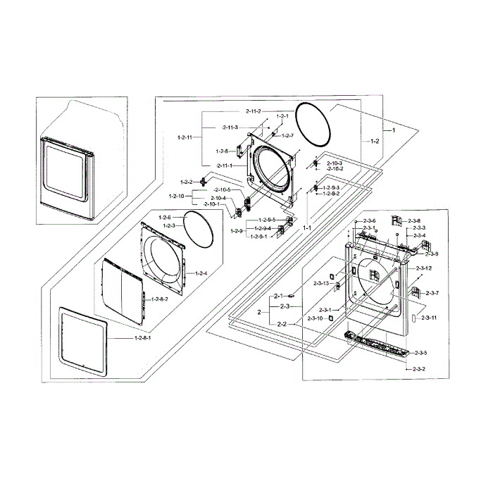 Frame Front And Door Diagram and Parts List for DV56H9000GP A2-00 Samsung Dryer