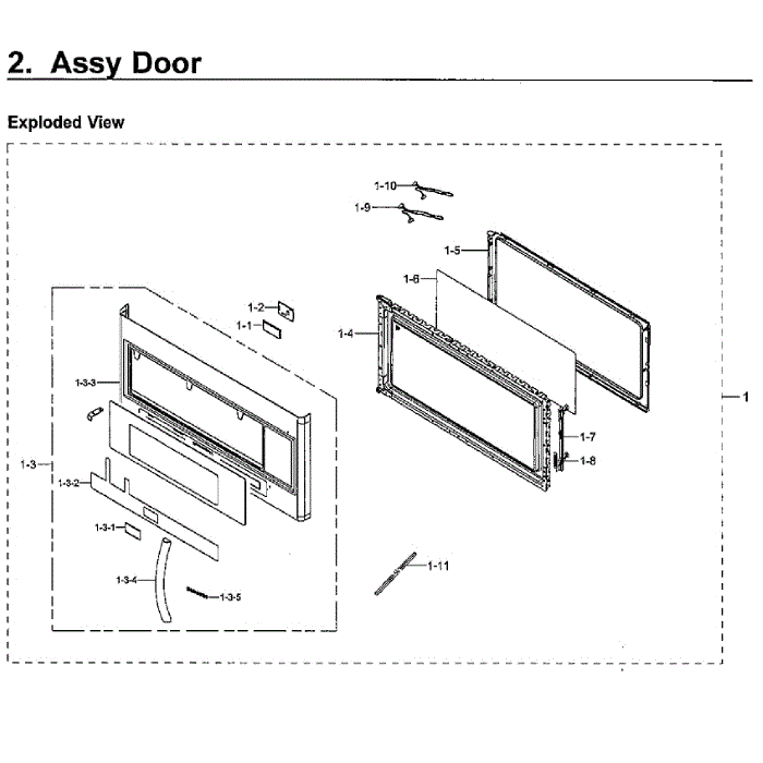 Door Diagram and Parts List for ME21K6000AS AA-01 Samsung Microwave Oven Combo
