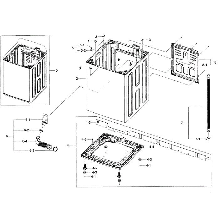 Frame Assembly Diagram and Parts List for WA456DRHDWR AA-01 Samsung Washer