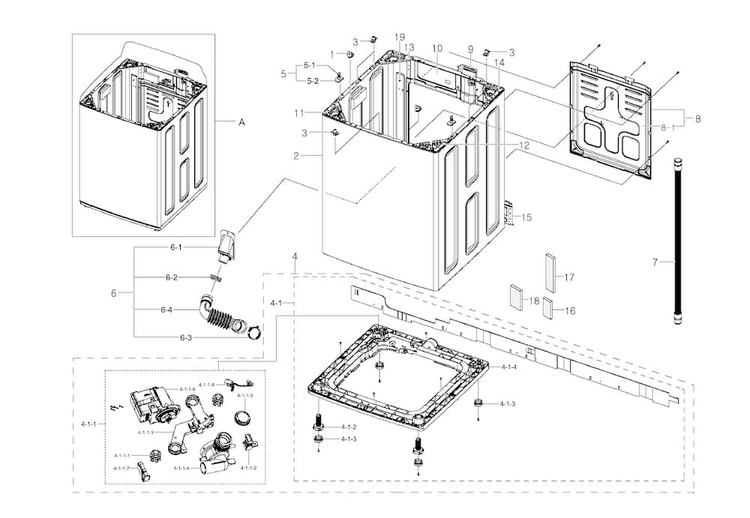 Frame Assy Diagram and Parts List for WA456DRHDWR AA-0002 Samsung Washer
