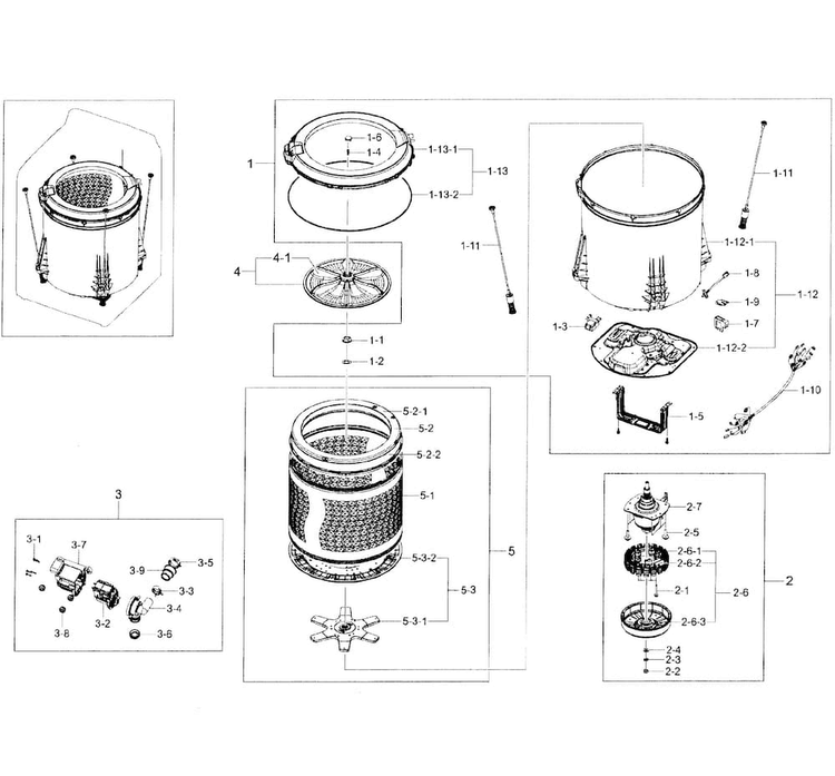 Tub Assy Diagram and Parts List for WA456DRHDSU AA-0001 Samsung Washer