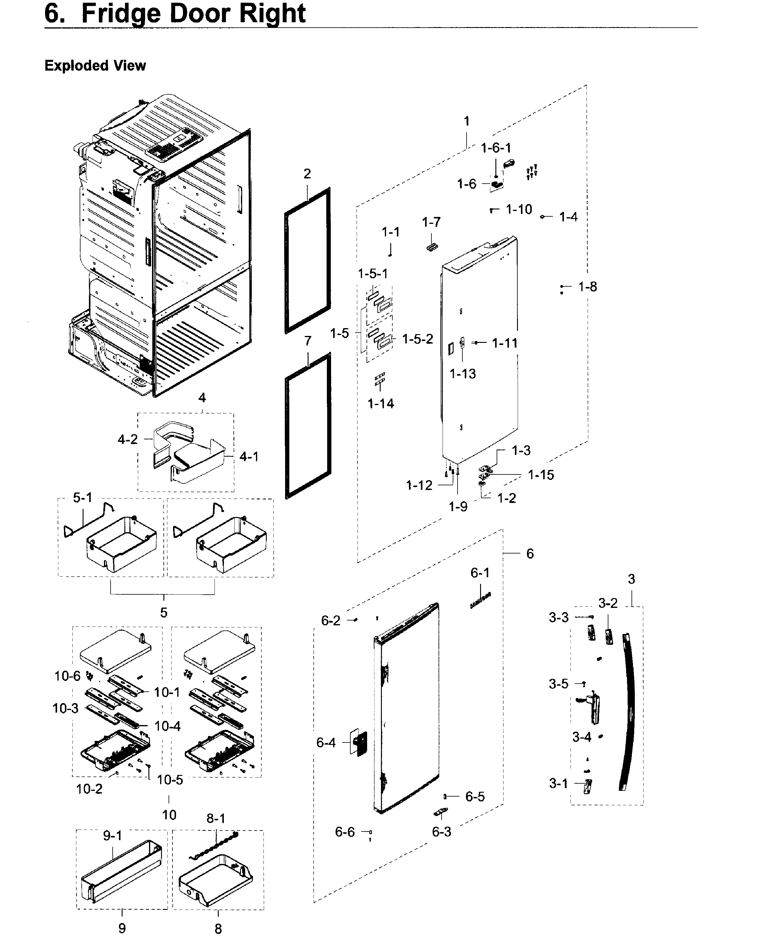 Fridge Door R Diagram and Parts List for RF28HDEDPWW AA-0007 Samsung Refrigerator