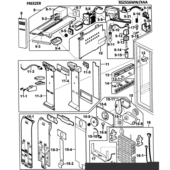Door Assembly Diagram and Parts List for RS2556WW XAA-00 Samsung Refrigerator