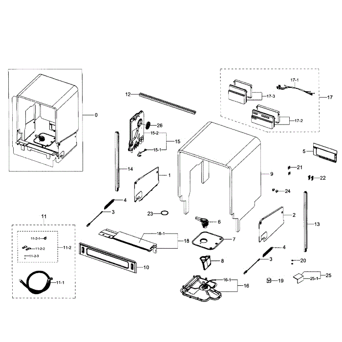 Cabinet Diagram and Parts List for DW80J7550UG AA-00 Samsung Dishwasher