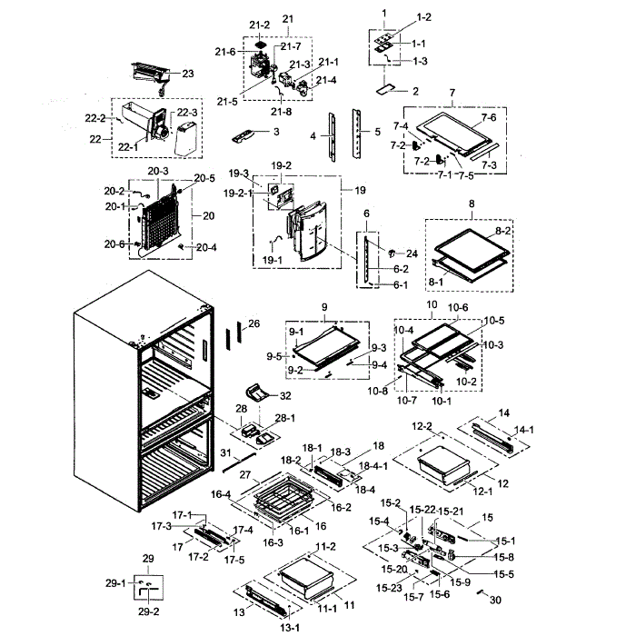 Refrigerator Diagram and Parts List for RF31FMEDBSR AA-01 Samsung Refrigerator