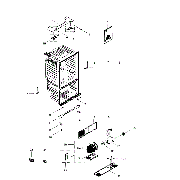 Cabinet Assembly Diagram and Parts List for RFG29PHDBP XAA-01 Samsung Refrigerator