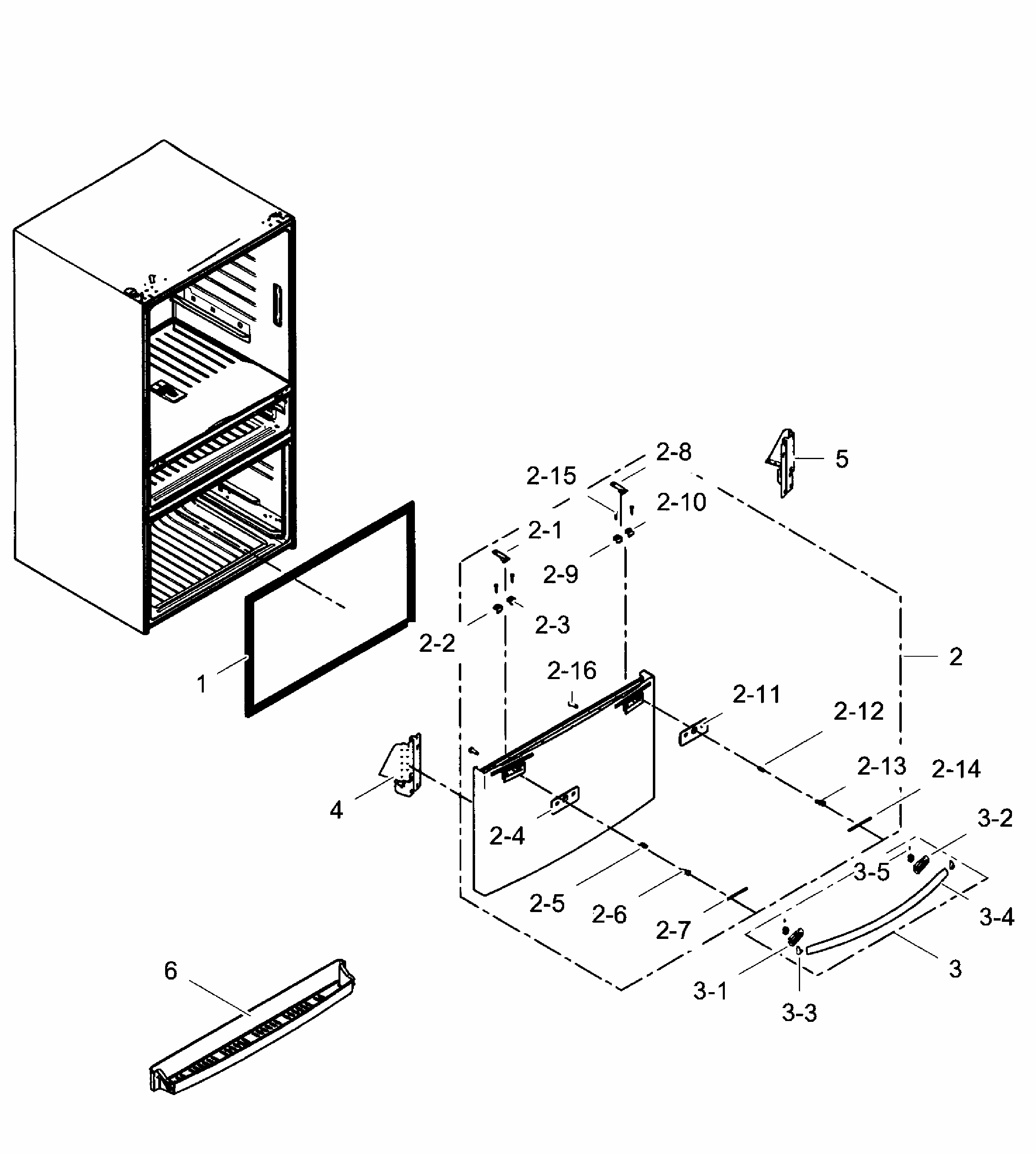 Freezer Door Diagram and Parts List for RF31FMEDBBC AA-0006 Samsung Refrigerator