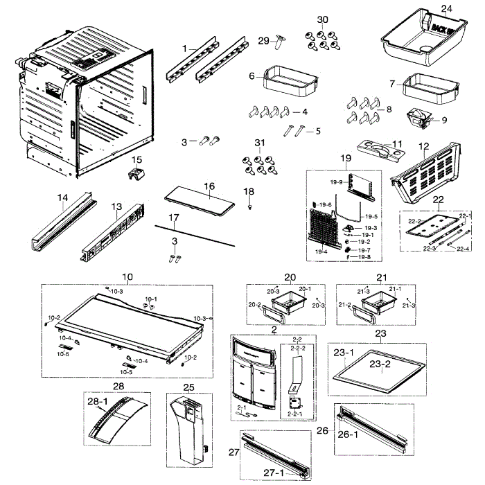 Fridge Diagram and Parts List for RF26HFENDSR (AA)(0001) Samsung Refrigerator