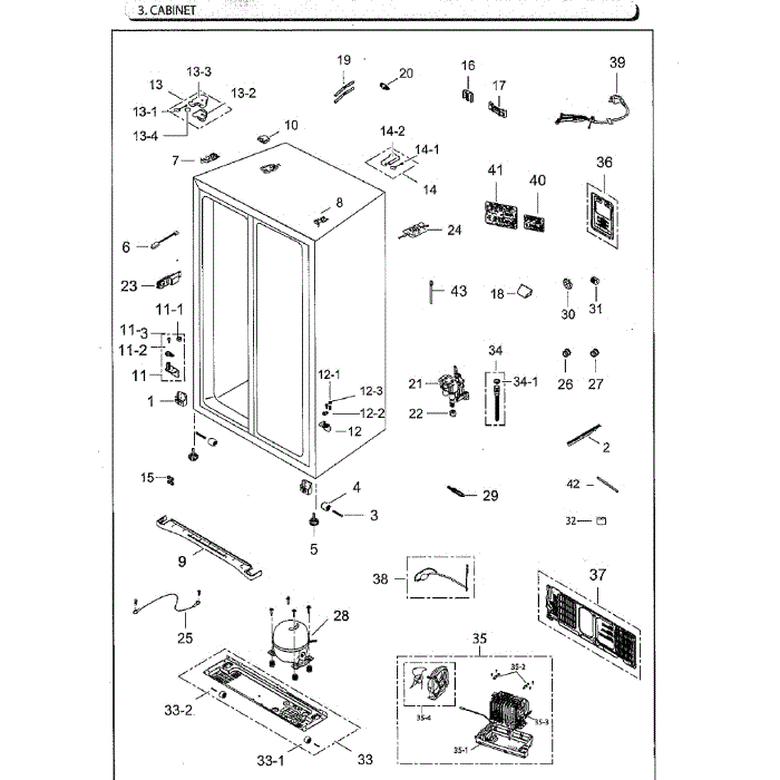 Cabinet Diagram and Parts List for RS25H5111SG AA-01 Samsung Refrigerator
