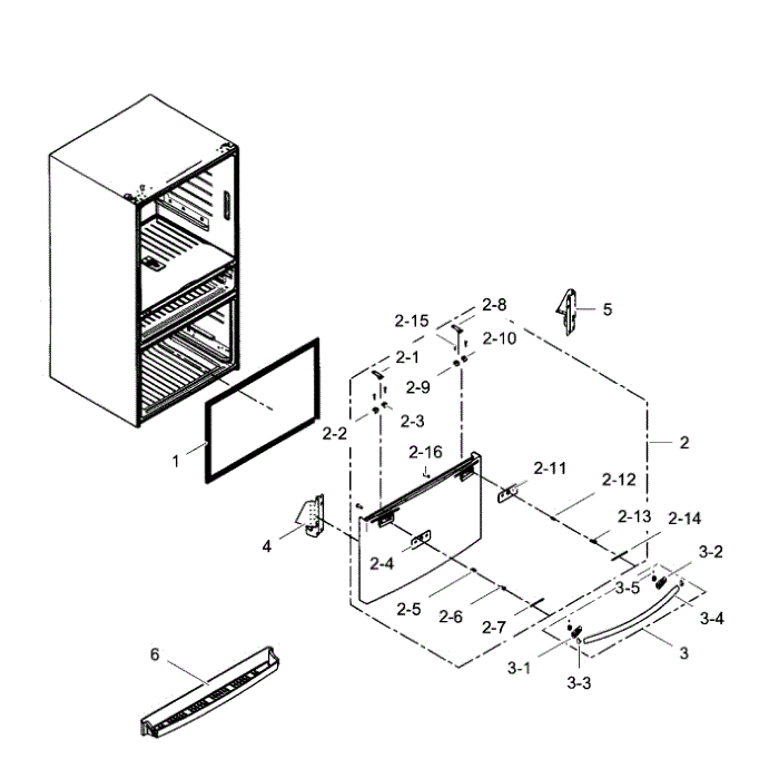 Freezer Door Diagram and Parts List for RF31FMEDBBC AA-06 Samsung Refrigerator