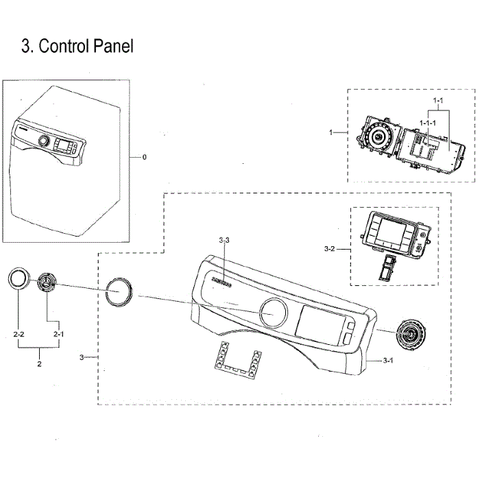 Control Panel Diagram and Parts List for DVG45M5500P A3-00 Samsung Dryer