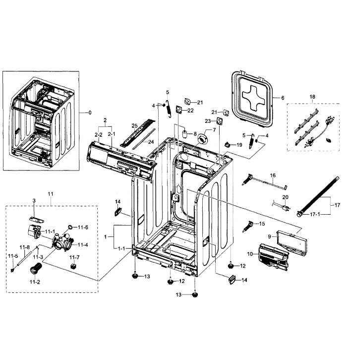 Frame 2 Diagram and Parts List for WF350ANW XAA-06 Samsung Washer
