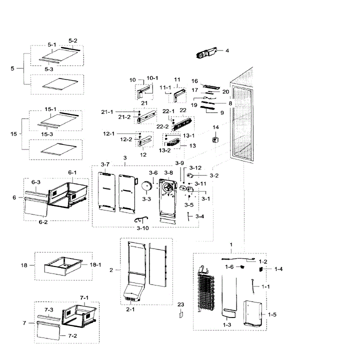 Freezer Diagram and Parts List for RH29H9000SR AA-03 Samsung Refrigerator
