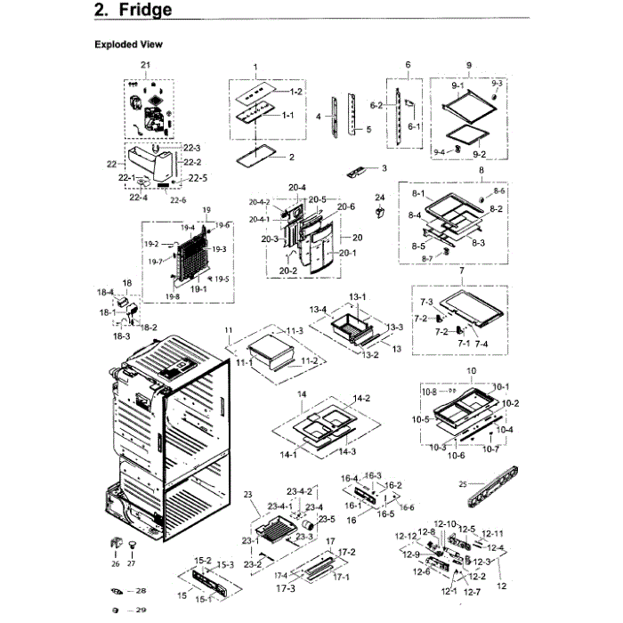 Fridge Diagram and Parts List for RF263BEAEWW AA-04 Samsung Refrigerator
