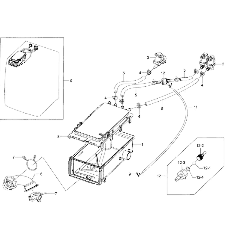 Drawer Housing Diagram and Parts List for WF365BTBGWR A2-0001 Samsung Washer