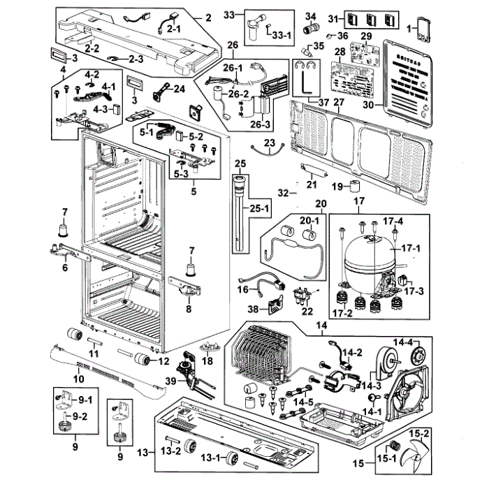 Cabinet Diagram and Parts List for RF268ACRS XAA-00 Samsung Refrigerator