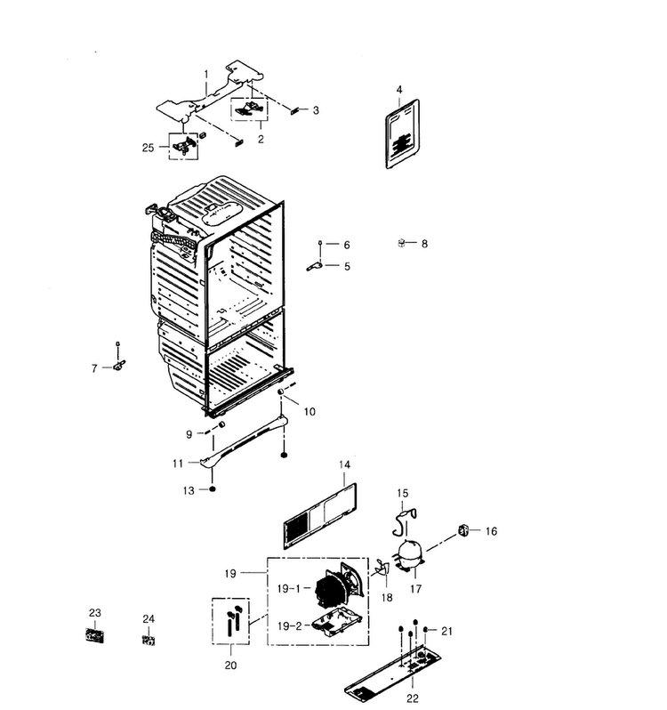 Cabinet Assy Diagram and Parts List for RFG29PHDBP XAA-0002 Samsung Refrigerator