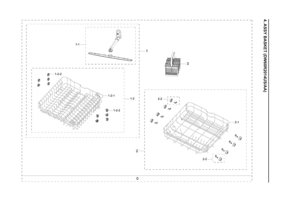 Basket Assembly Diagram and Parts List for DW60R2014US AA-00 Samsung Dishwasher