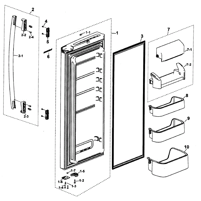 Right Door Diagram and Parts List for RF197ABWP XAA-00 Samsung Refrigerator