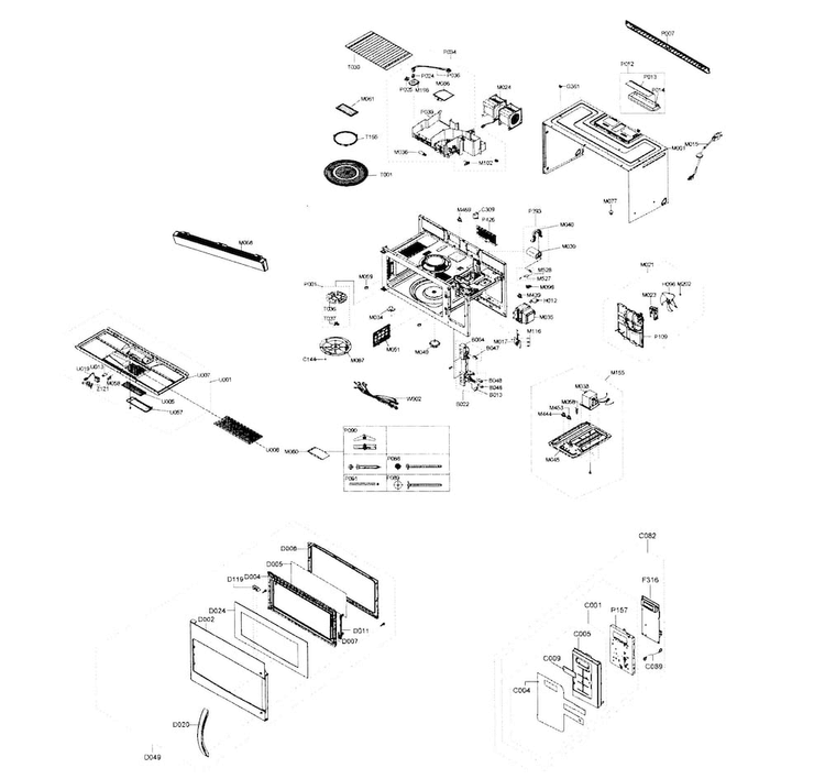Cabinet Parts Diagram and Parts List for 40185046210  Kenmore Microwave
