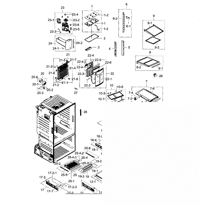 Fridge Diagram and Parts List for RF30HDEDTSR AA-02 Samsung Refrigerator