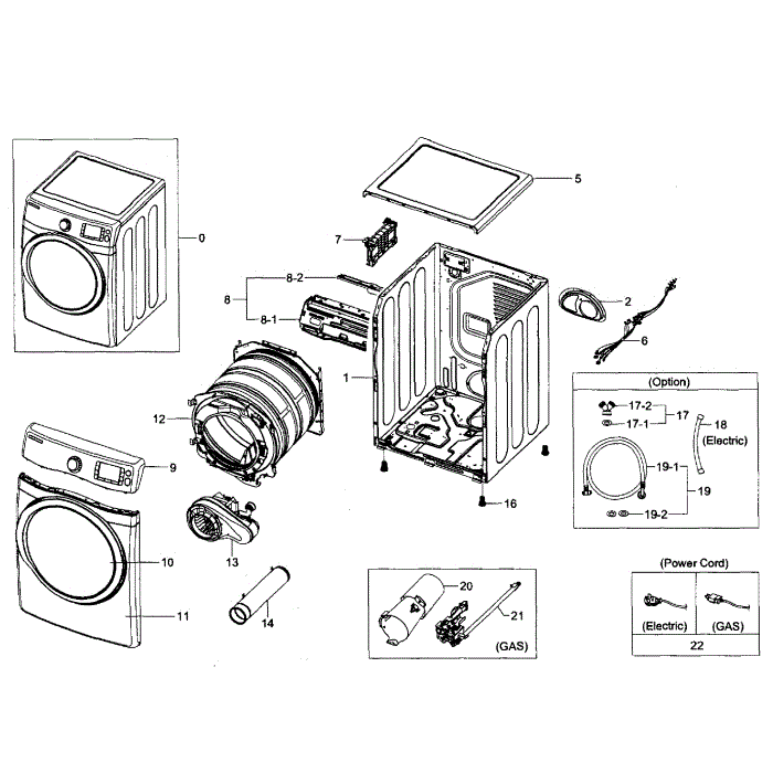 Main Assembly Diagram and Parts List for DV455GVGSWR AA-00 Samsung Dryer