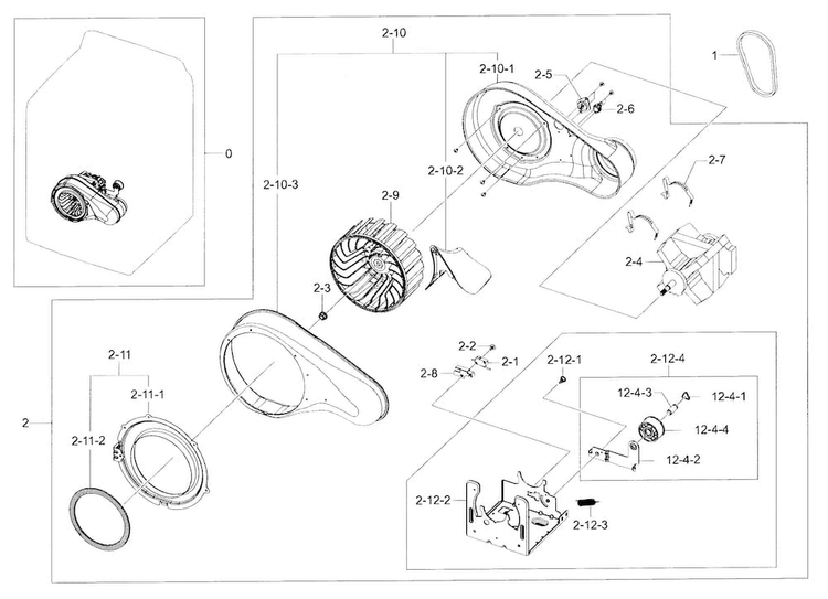 Motor Duct Diagram and Parts List for DV52J8700EW A2-0000 Samsung Dryer
