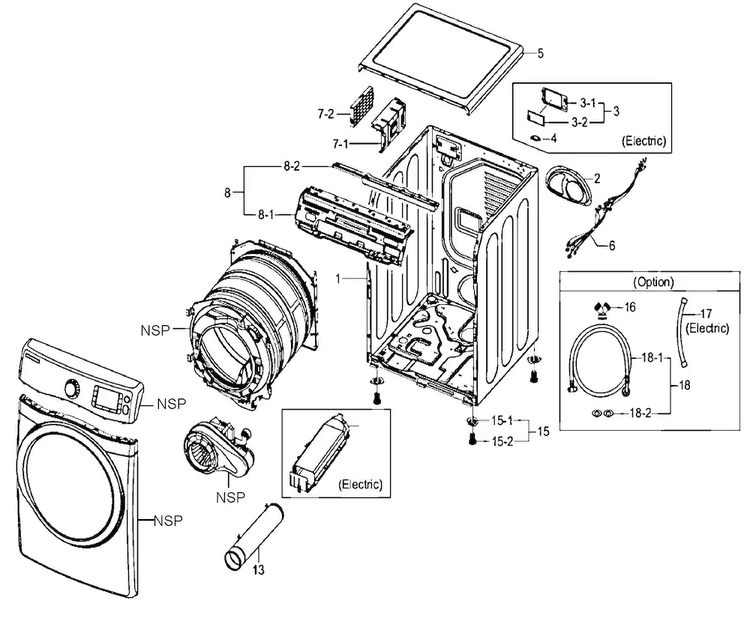 Cabinet Parts Diagram and Parts List for DV520AEW XAA Samsung Dryer