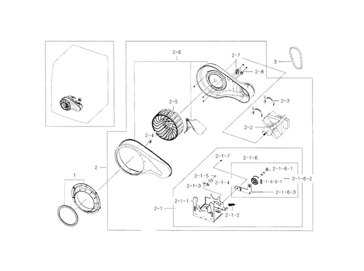 Motor Diagram and Parts List for DV331AEW XAA-0001 Samsung Dryer
